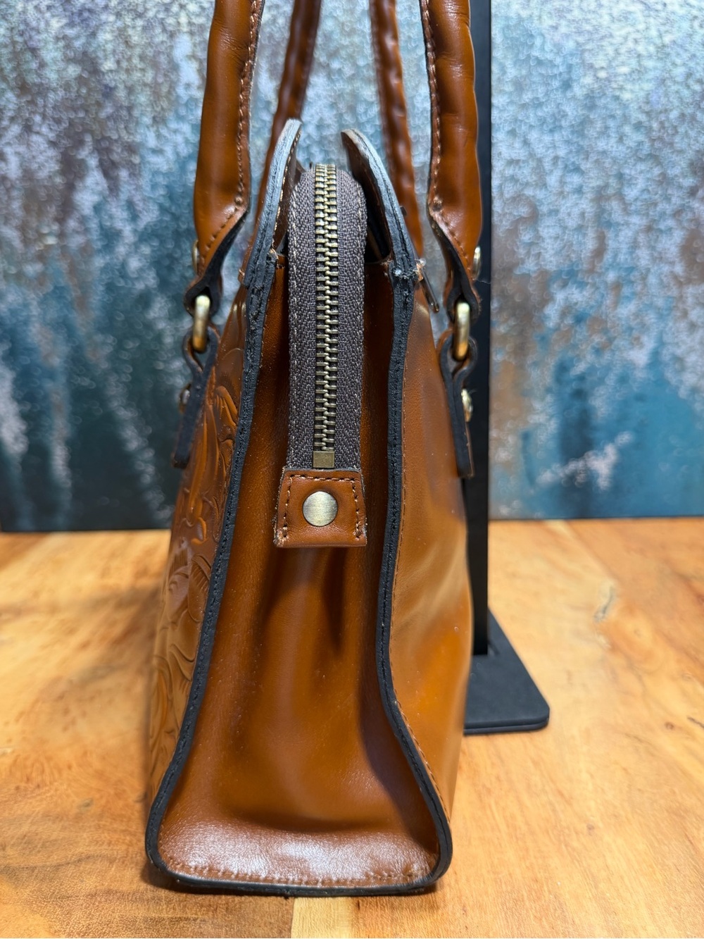 Patricia Nash Western 2010s Calvi Cognac Tooled Leather Satchel - Picture 10 of 14
